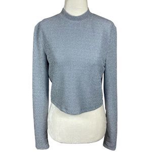 ELODIE NWT Silver Metallic Mock Neck Long Sleeve Crop Top Stretchy XL